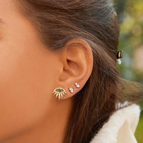 Boho Eye Earrings Green Lashes Festival Trendy - Picture 2 of 6